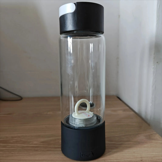 Hydrogen Rich Water Generator Bottle - Glass Cupbody - Dupont SPE & PEM Dual Chamber Maker Ionizer - H2 Inhalation Device